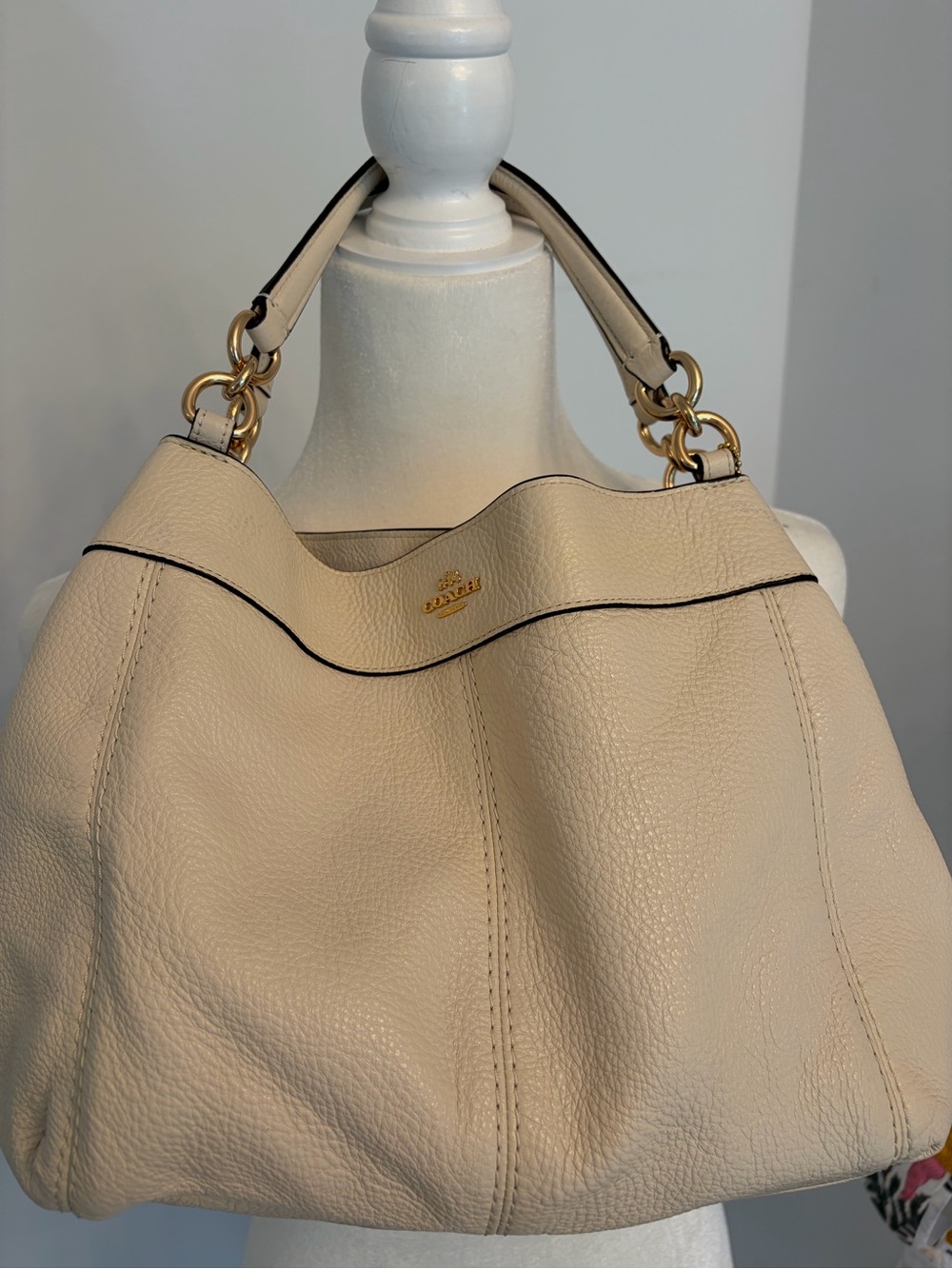 Coach Pebbled Leather Hobo Bag in Cream with Gold Hardware